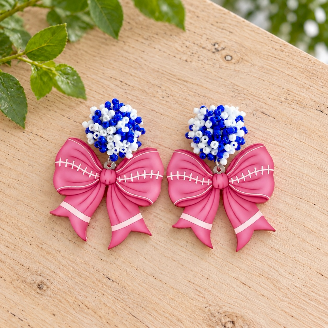 Pink Out Football Bow Earrings